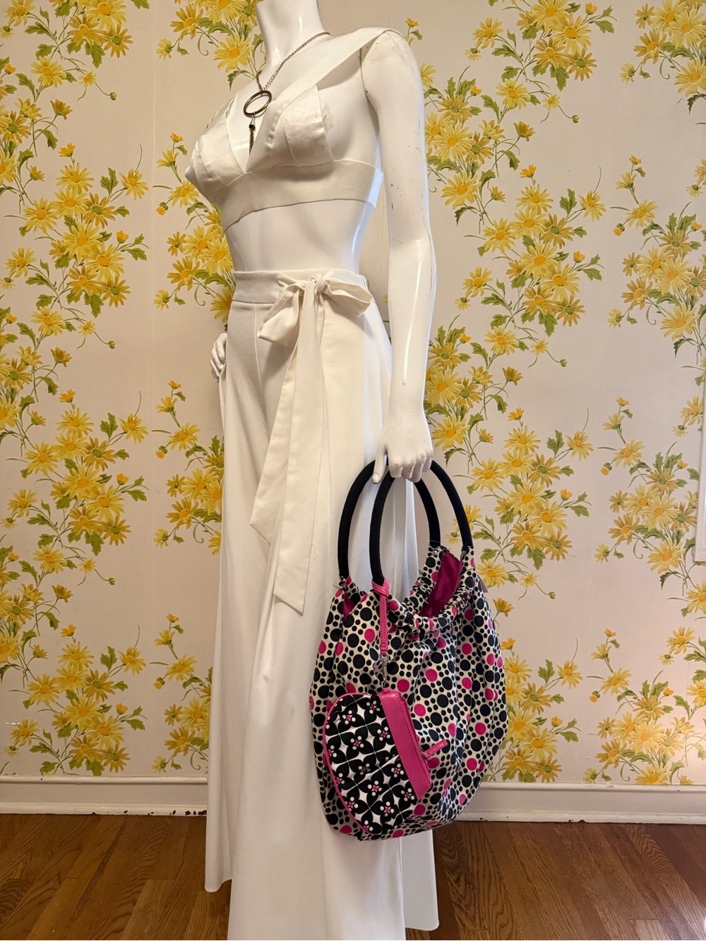 Black & Pink Dot Canvas Tote Bag - Women Bags